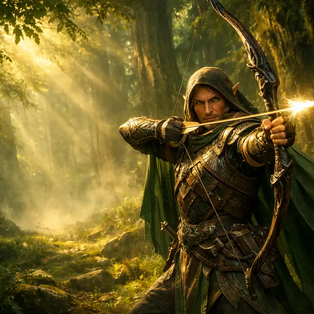 Fantasy íjász erdei környezetben